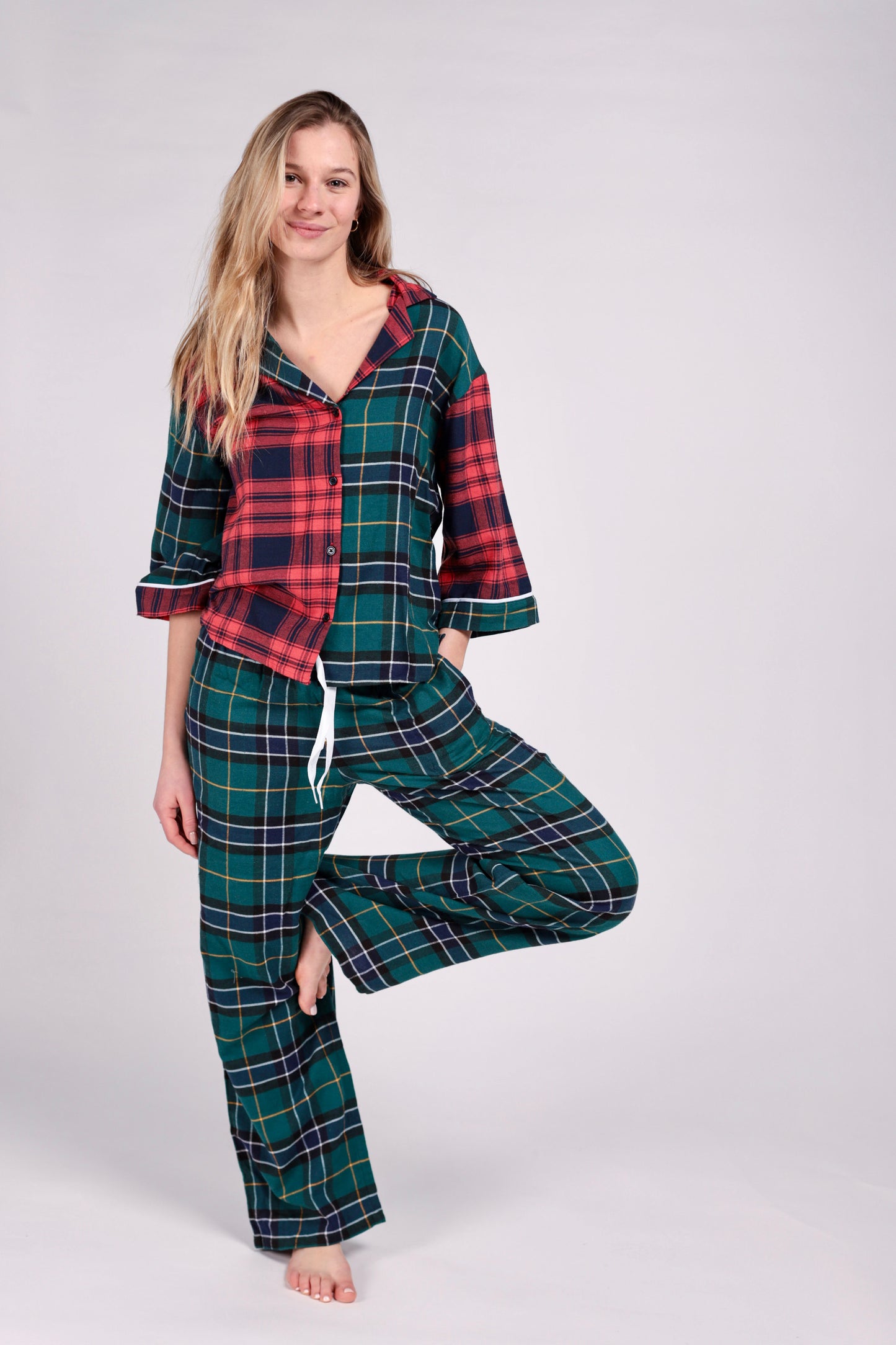 DKNY- flanelowa piżama w kratę