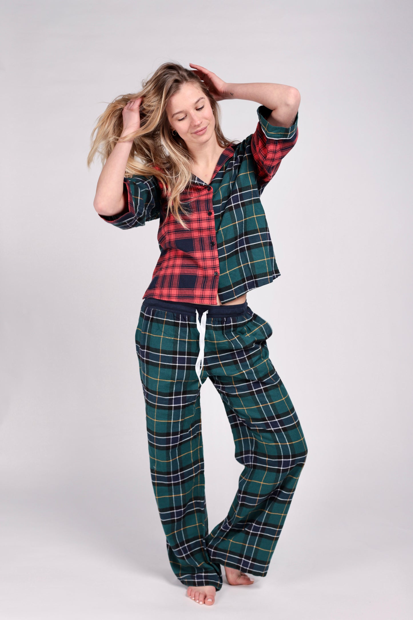 DKNY- flanelowa piżama w kratę