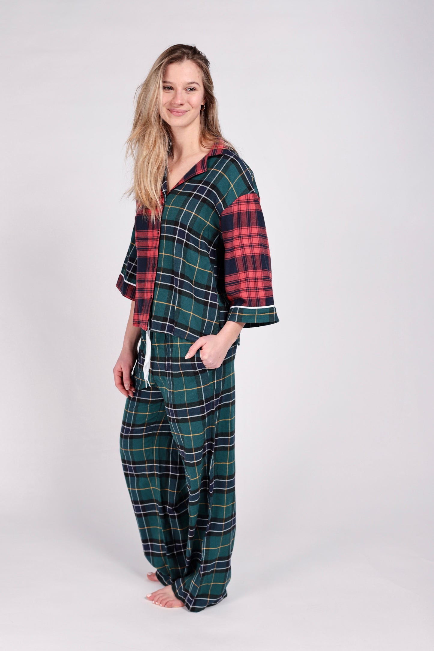 DKNY- flanelowa piżama w kratę
