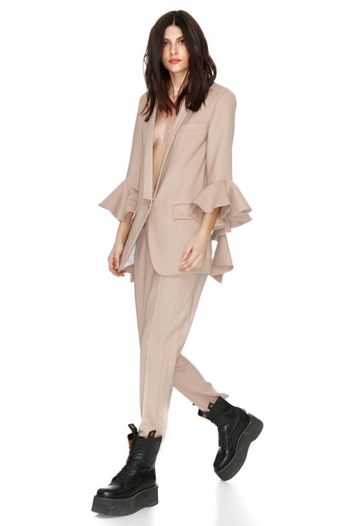 WOOL PANTS PNK - Beżowe Spodnie z Wełną
