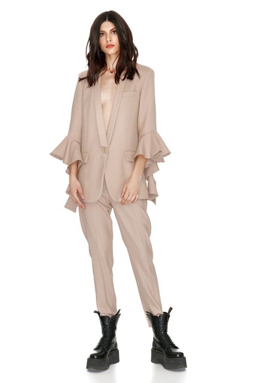WOOL PANTS PNK - Beżowe Spodnie z Wełną