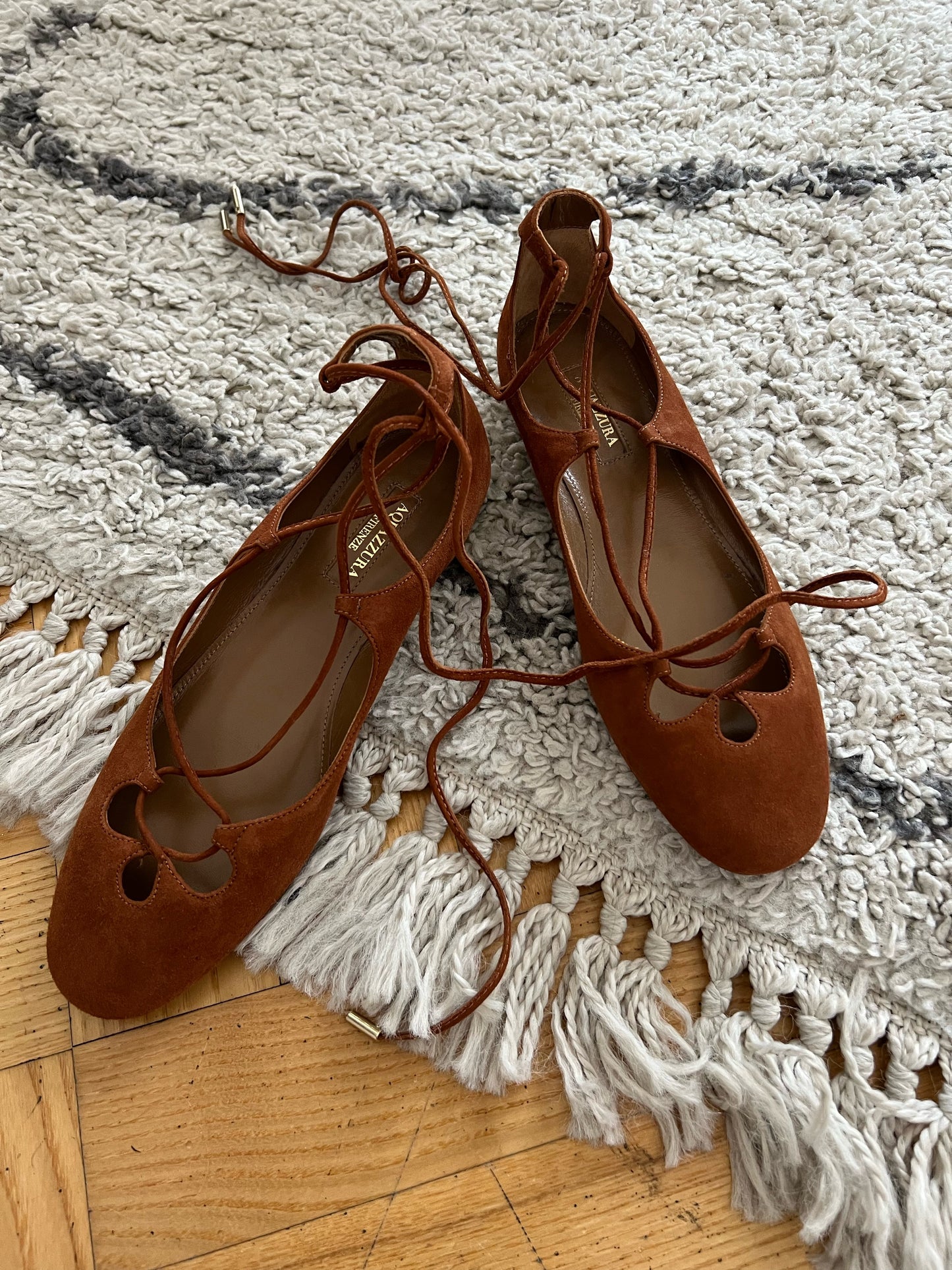 DANCER FLAT BROWN - Baleriny wiązane na kostce