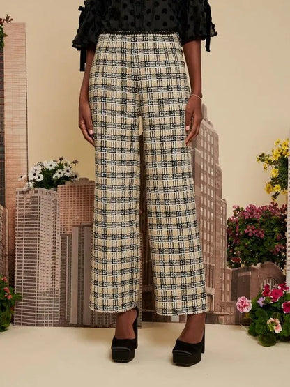 CARRIE TWEED PANTS SISTER JANE - Tweedowe Spodnie w Stylu Retro z Wysokim Stanem