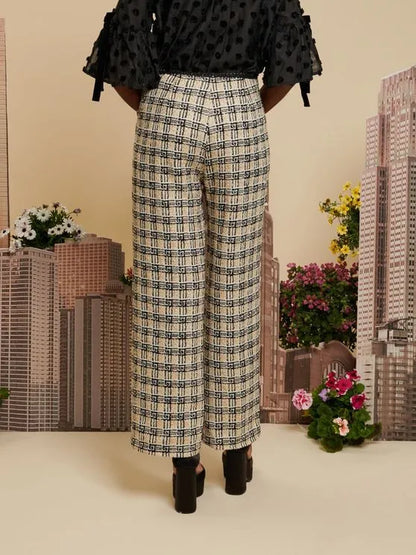 CARRIE TWEED PANTS SISTER JANE - Tweedowe Spodnie w Stylu Retro z Wysokim Stanem