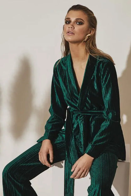 ERIN BLAZER BY MALINA - Marynarka Welurowa w Kolorze Głębokiej Zieleni