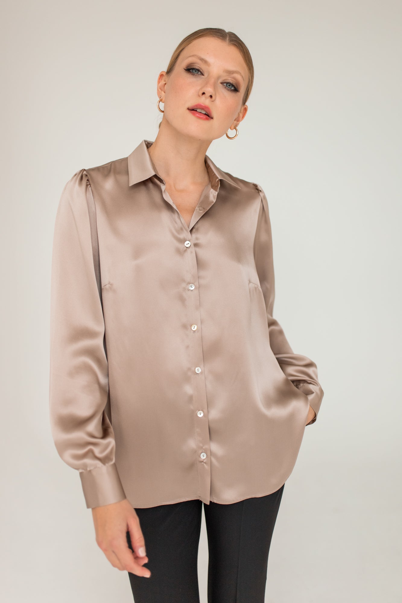 Koszula jedwabna taupe