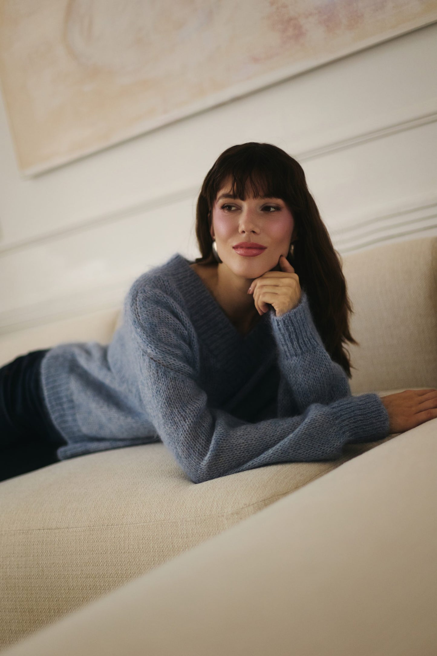 Sweter moher szaro niebieski