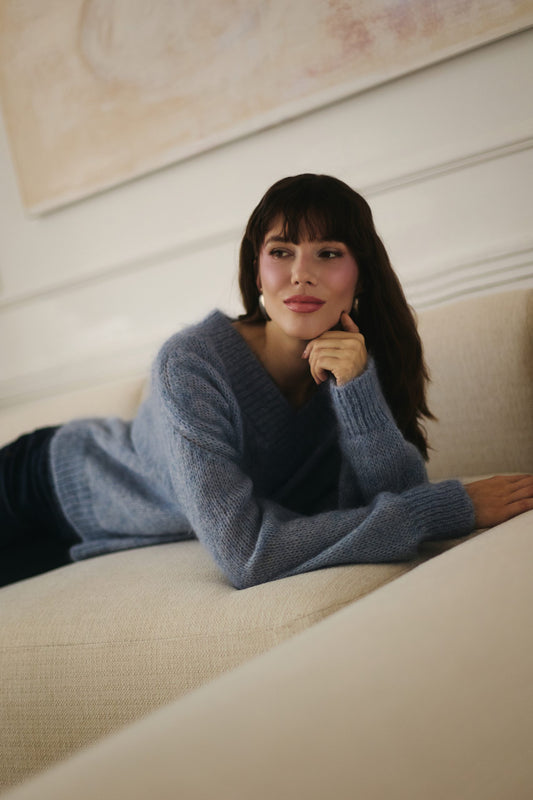 Sweter moher szaro niebieski