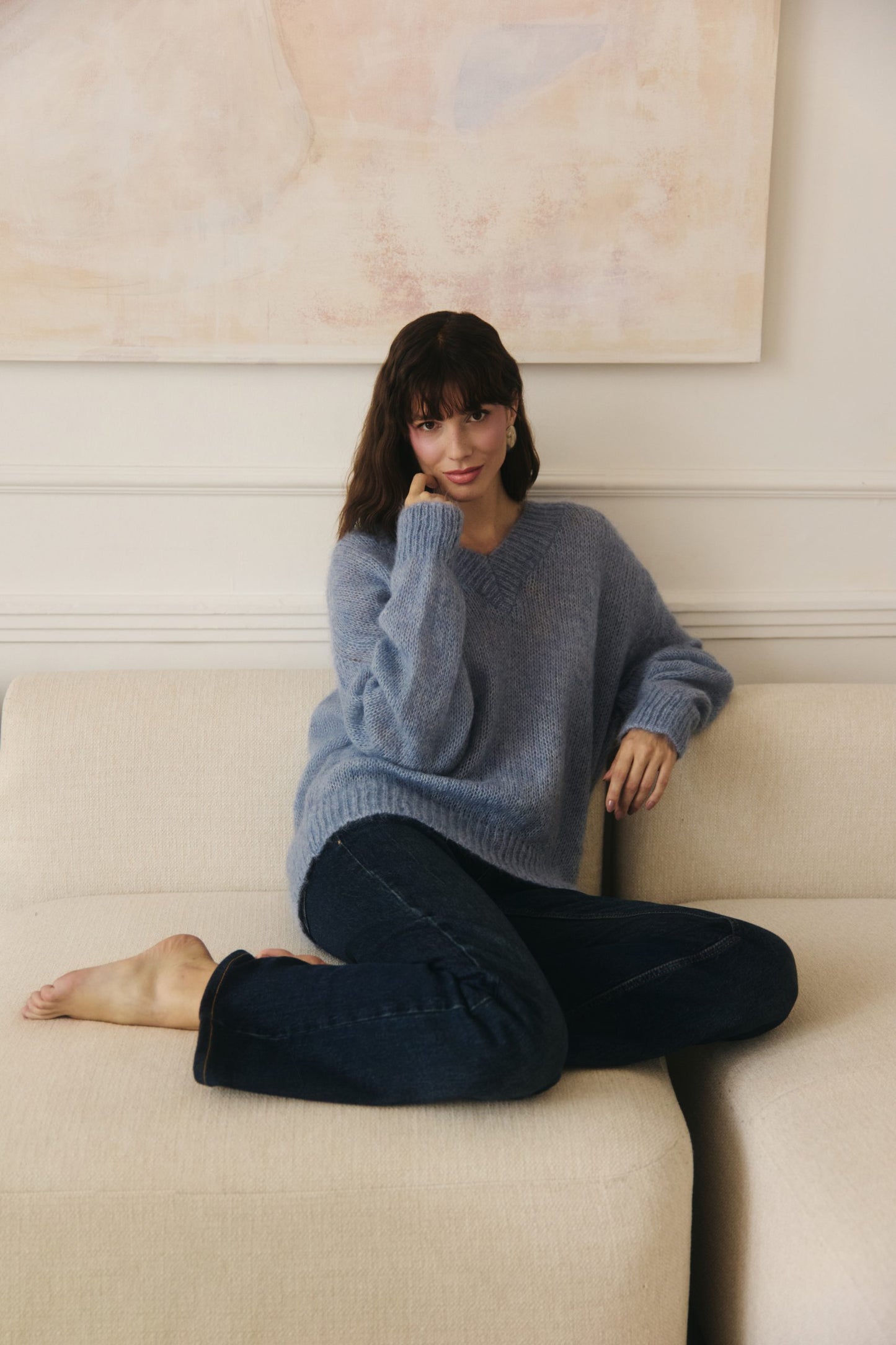 Sweter moher szaro niebieski