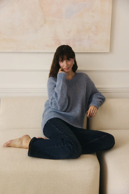 Sweter moher szaro niebieski