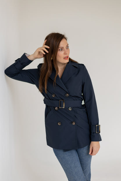 Trencz krótki granatowy