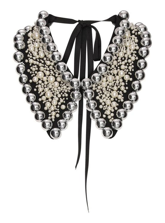 ZALT - Kołnierzyk Ozdobny z Perłami i Srebrnymi Kulami