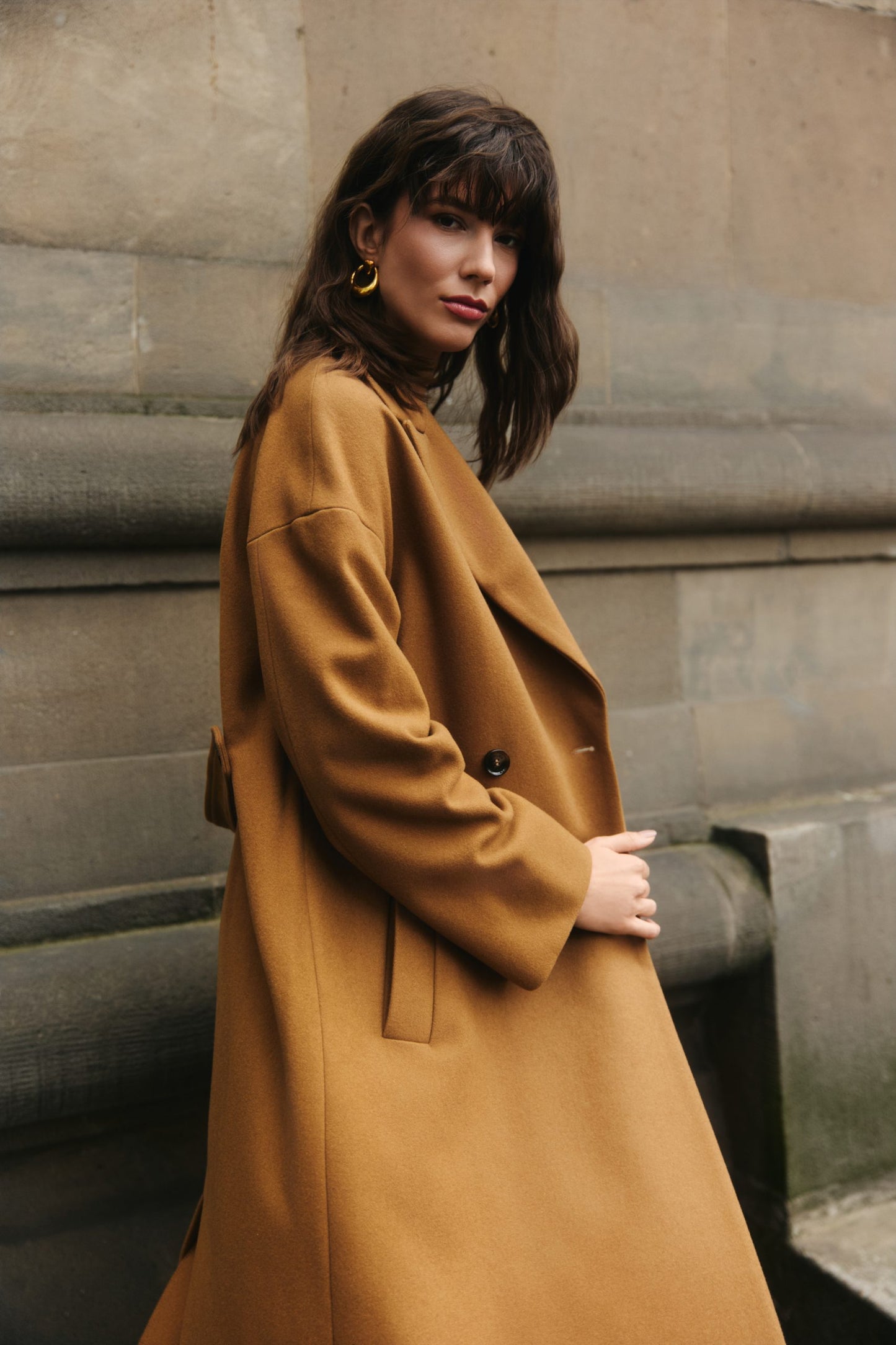 Płaszcz dwurzędowy karmelowy